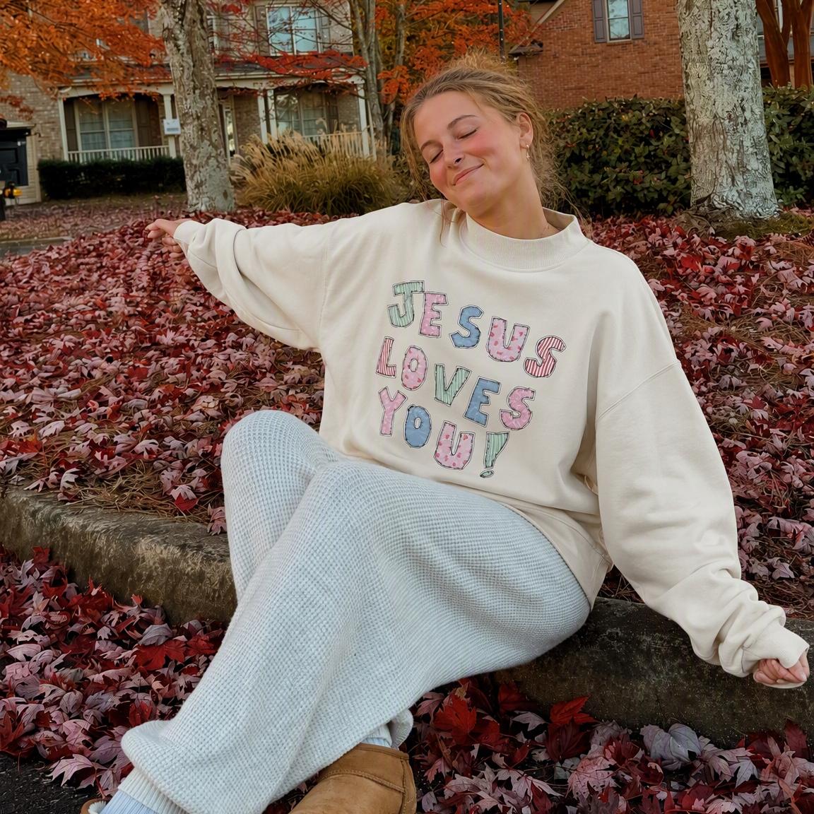 Jesus Loves You Cotton Mock Neck Sweatshirt