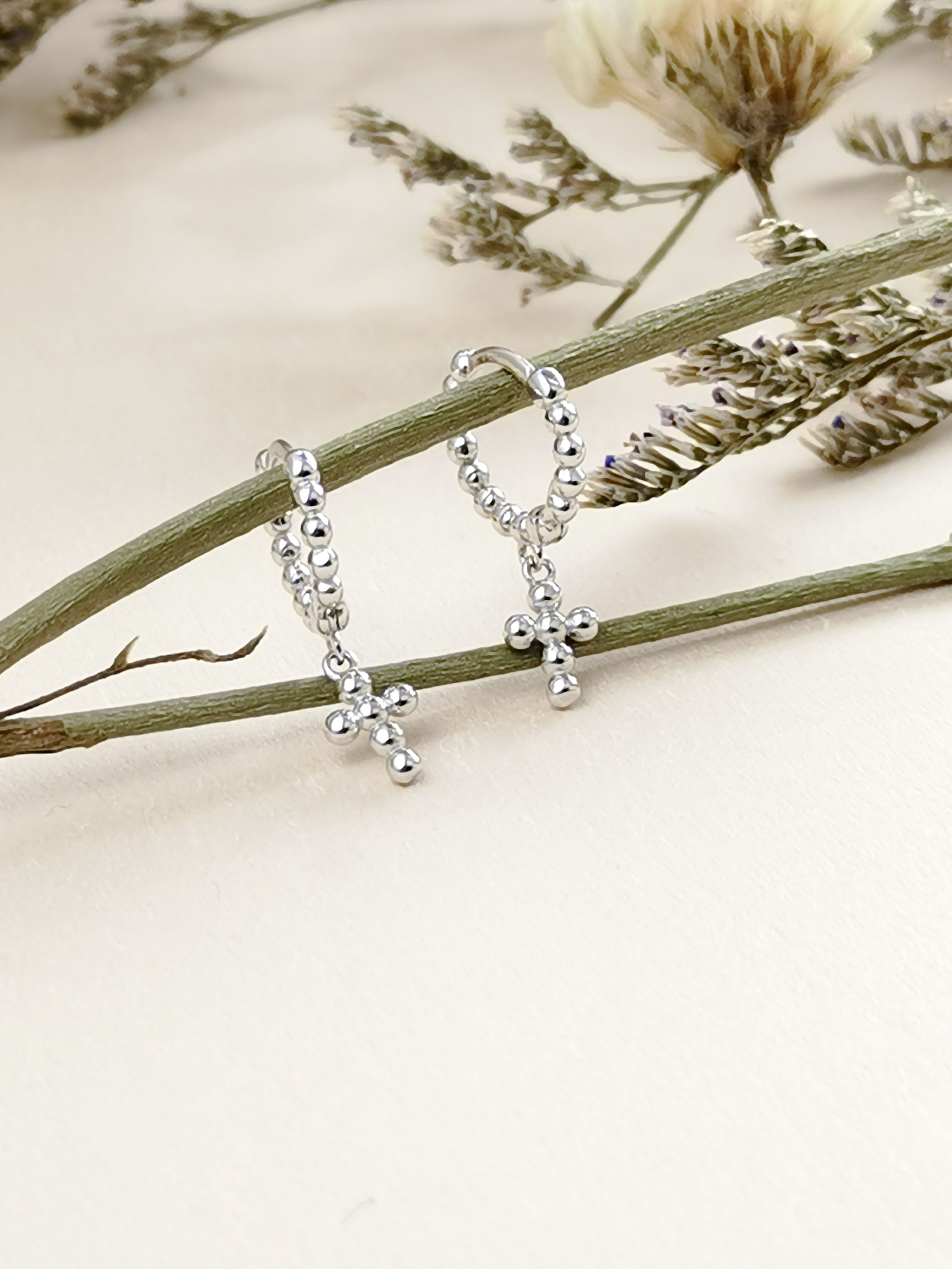 925 Silver Cross Beads Earrings