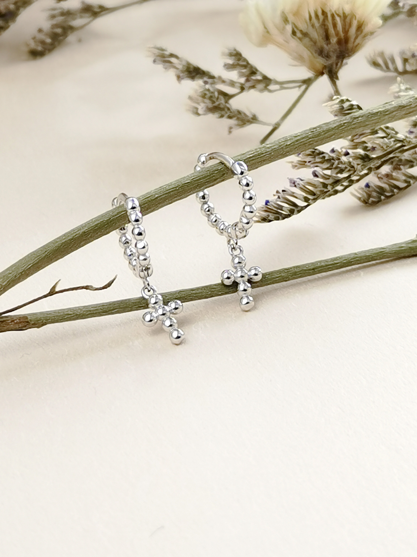 925 Silver Cross Beads Earrings