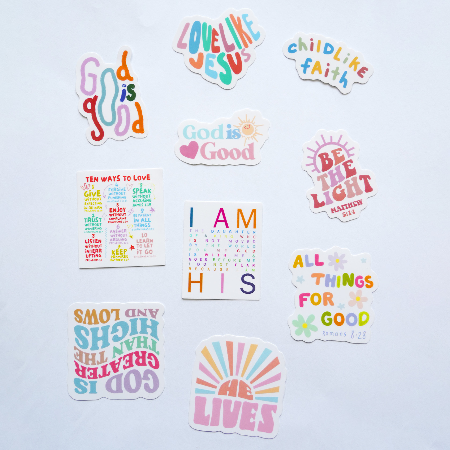 Rainbow Faith Joy Christian 10 PACK STICKERS