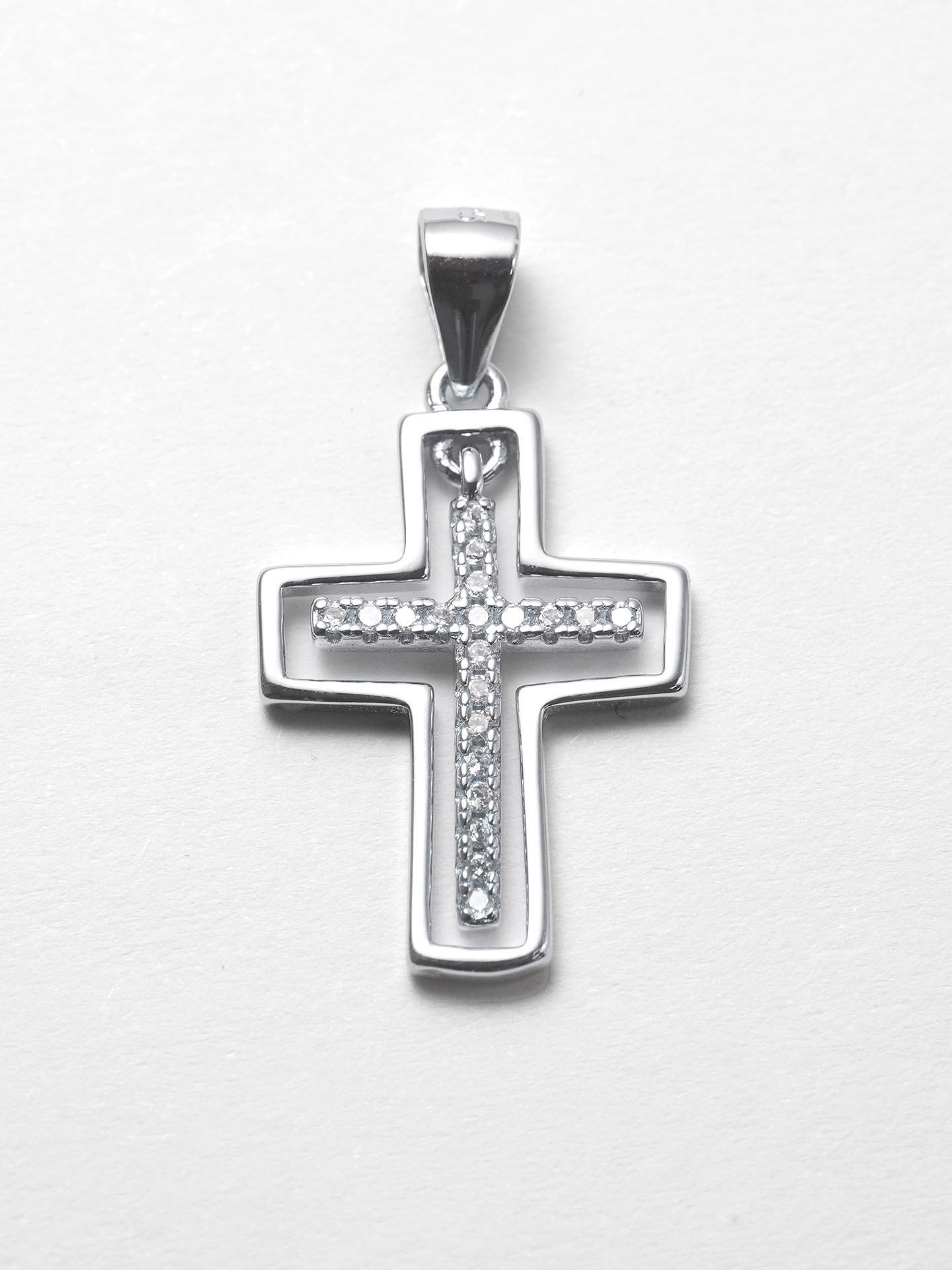 925 Silver Double Cross Zirconia Pendant