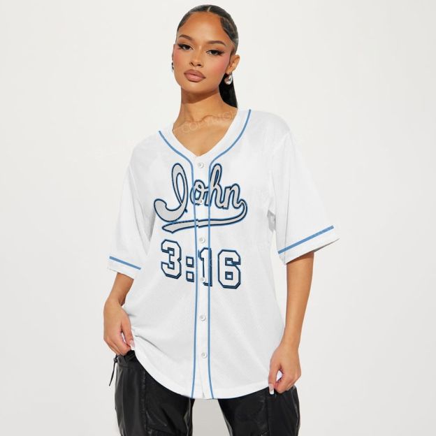 John 3:16 Full-Button Short Sleeve Mesh Baseball Jersey