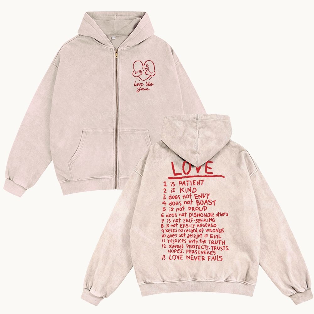 Love Like Jesus Unisex Washed Zip-Up Hoodie – LOVELLX
