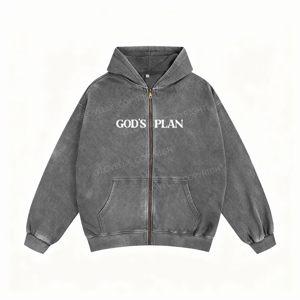 God's Plan Unisex Washed Zip-Up Hoodie