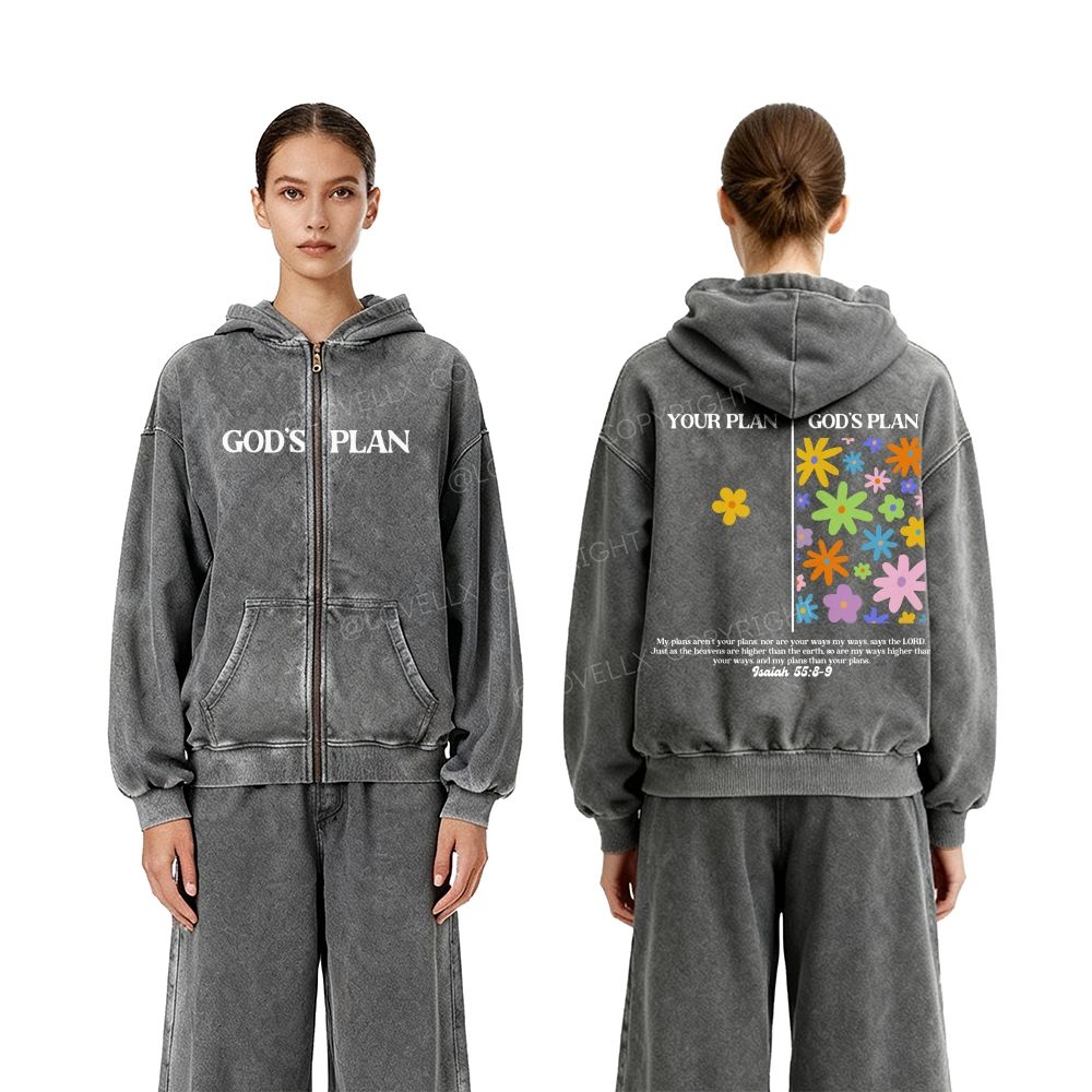 God's Plan Unisex Washed Zip-Up Hoodie