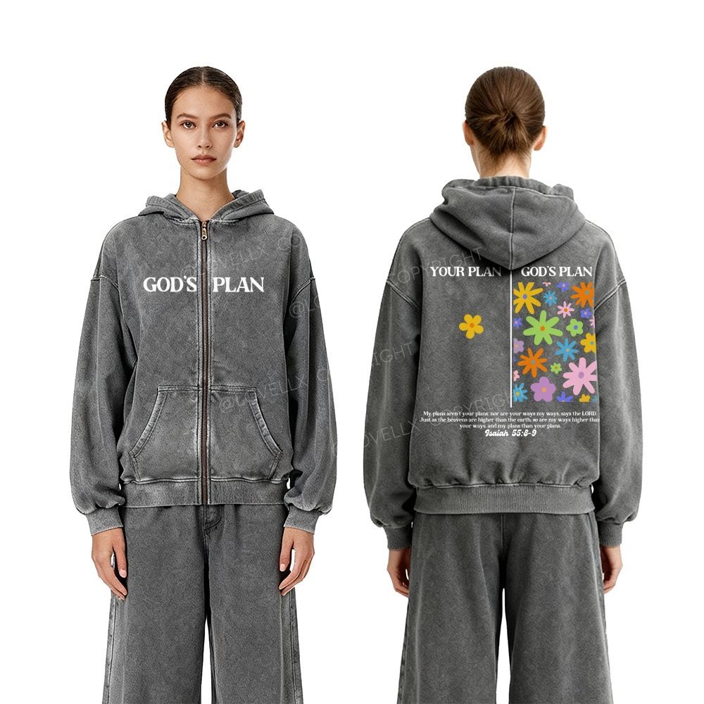 God's Plan Unisex Washed Zip-Up Hoodie