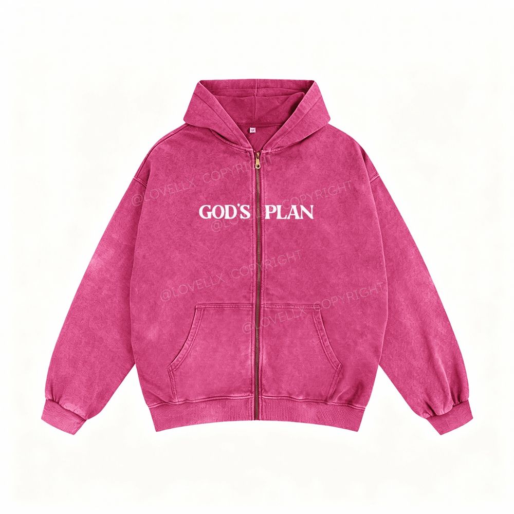 God's Plan Unisex Washed Zip-Up Hoodie