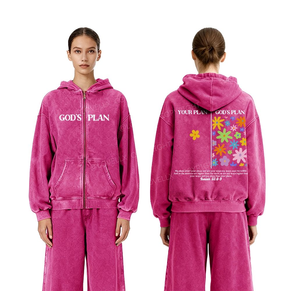 God's Plan Unisex Washed Zip-Up Hoodie