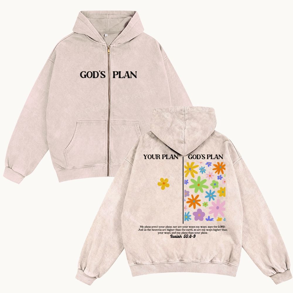 God's Plan Unisex Washed Zip-Up Hoodie