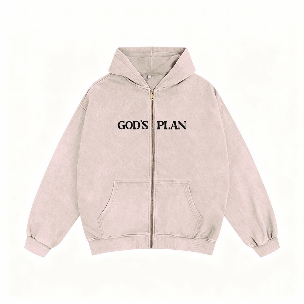 God's Plan Unisex Washed Zip-Up Hoodie