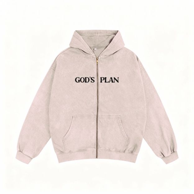 God's Plan Unisex Washed Zip-Up Hoodie