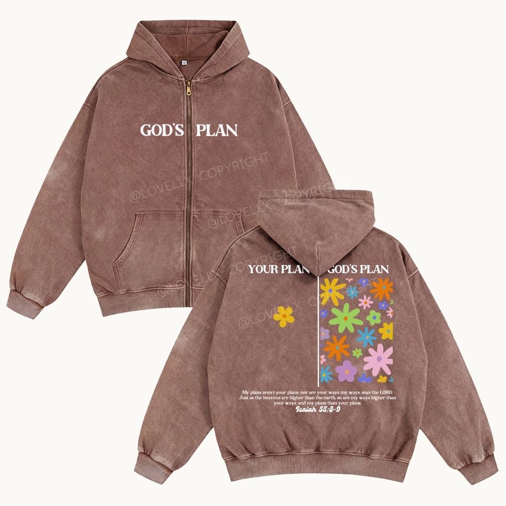 God's Plan Unisex Washed Zip-Up Hoodie