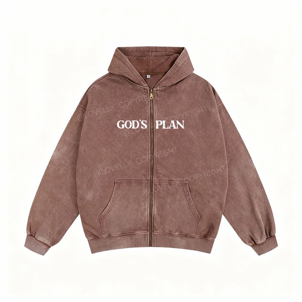 God's Plan Unisex Washed Zip-Up Hoodie