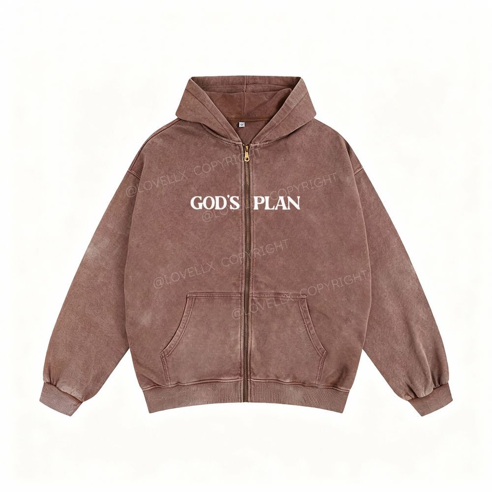 God's Plan Unisex Washed Zip-Up Hoodie