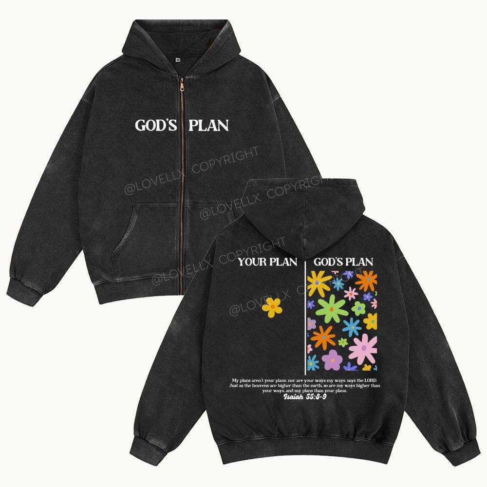 God's Plan Unisex Washed Zip-Up Hoodie