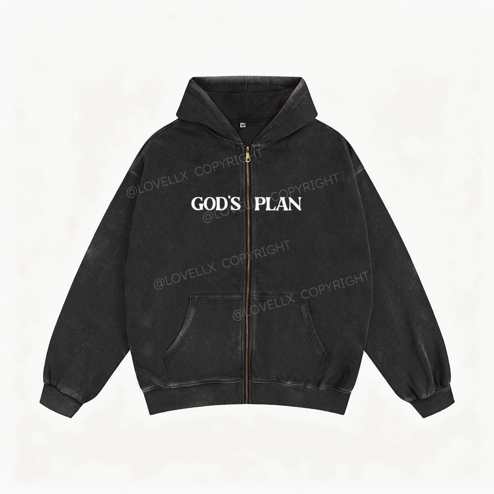 God's Plan Unisex Washed Zip-Up Hoodie