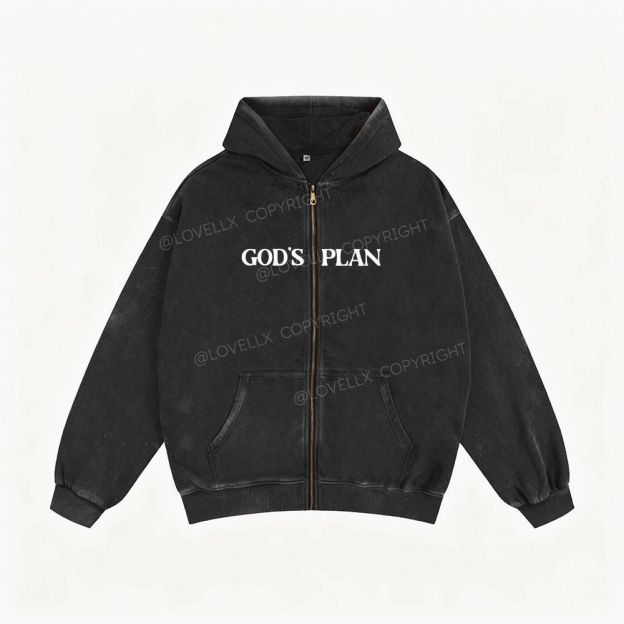 God's Plan Unisex Washed Zip-Up Hoodie