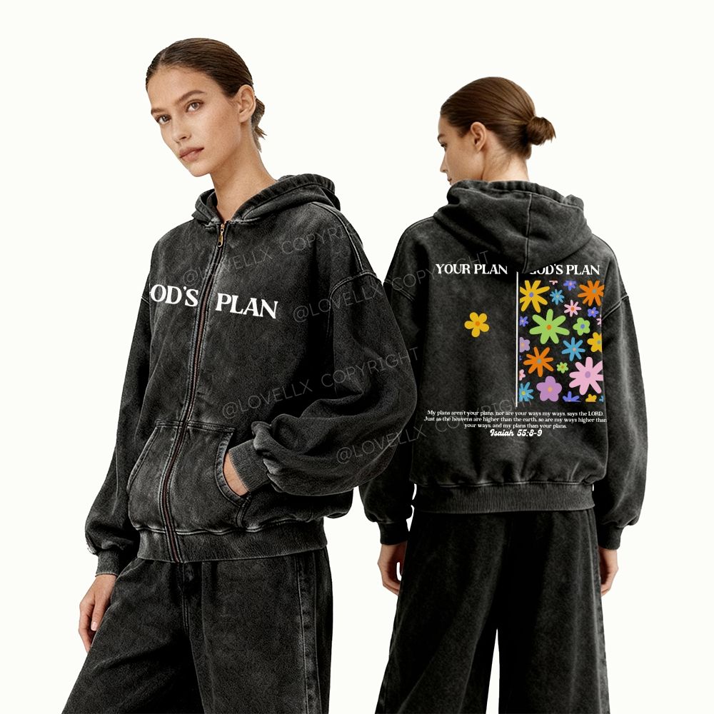 God's Plan Unisex Washed Zip-Up Hoodie