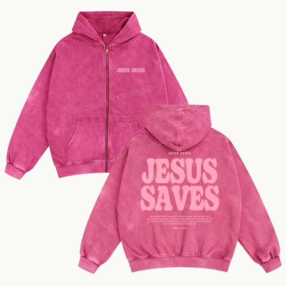 Jesus Saves Unisex Washed Zip-Up Hoodie – LOVELLX