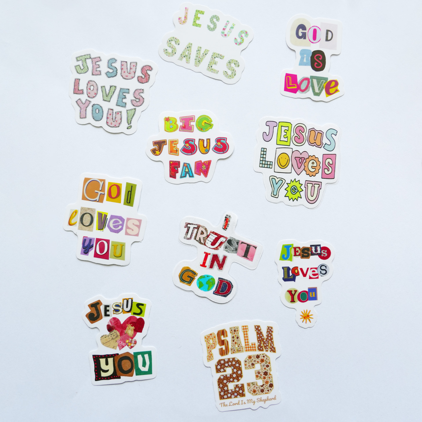 Collage Faith Typography Christian 10 PACK STICKERS
