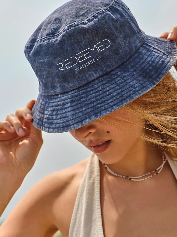 Redeemed Ephesians 1:7 Unisex Washed Bucket Hat-LOVELLX