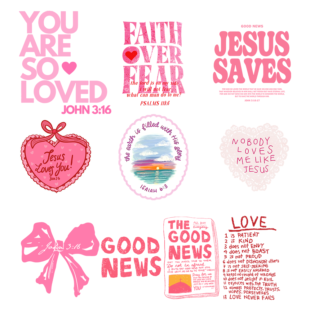 Soft Pink Faith Christian 10 PACK STICKERS