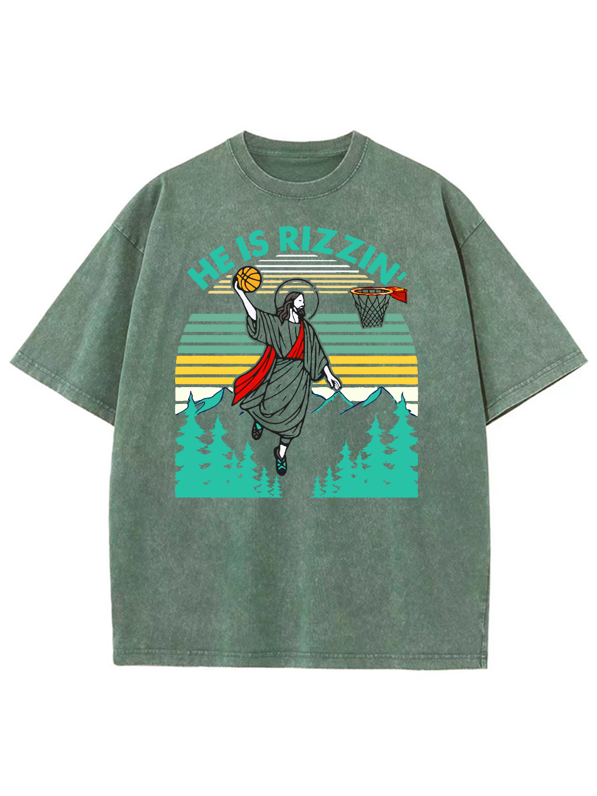 He Is Rizzin' Unisex Washed T-Shirt He Is Rizzin' Unisex Washed T-Shirt