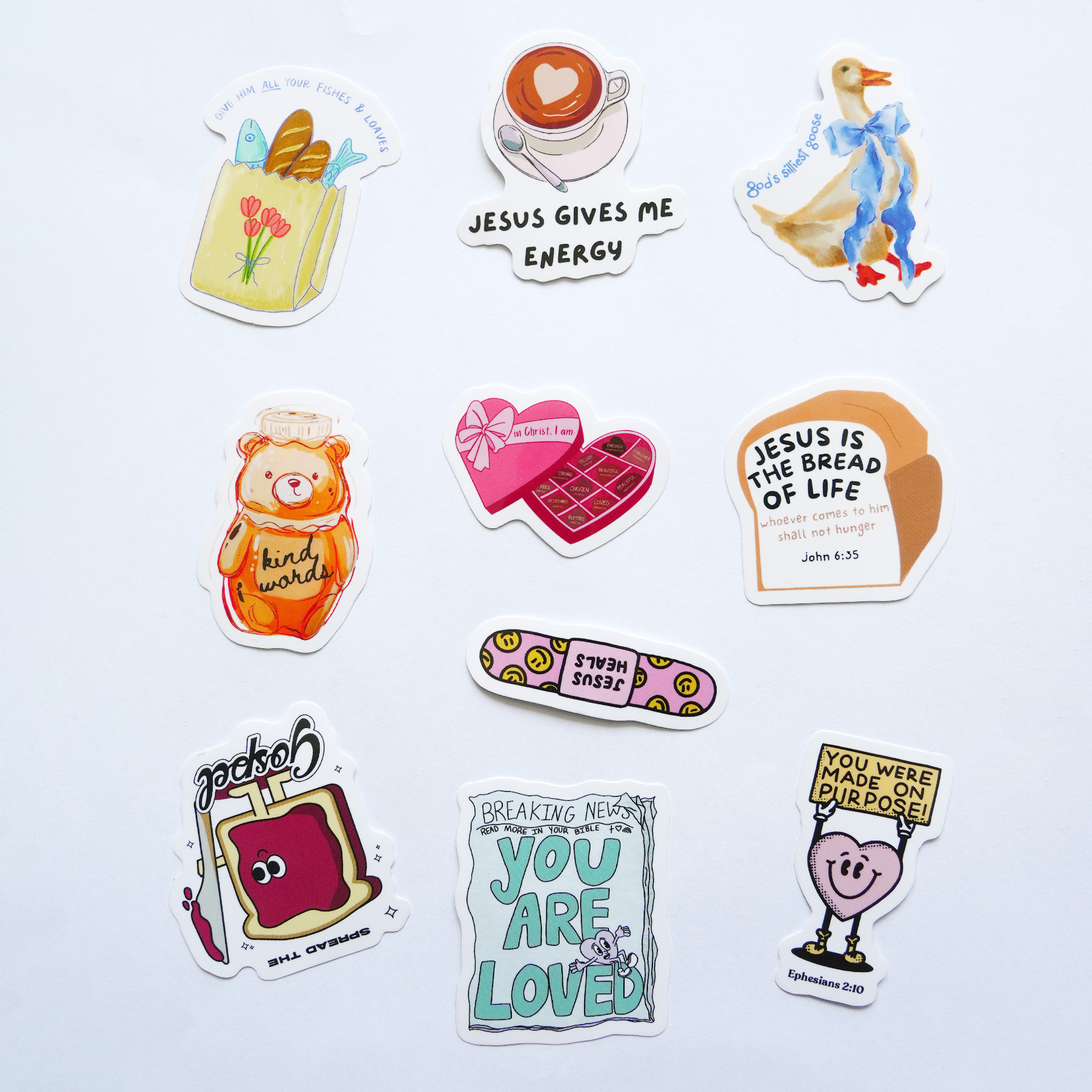 Whimsical Faith Art Christian 10 PACK STICKERS