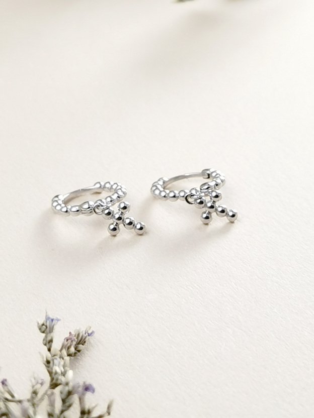 925 Silver Cross Beads Earrings