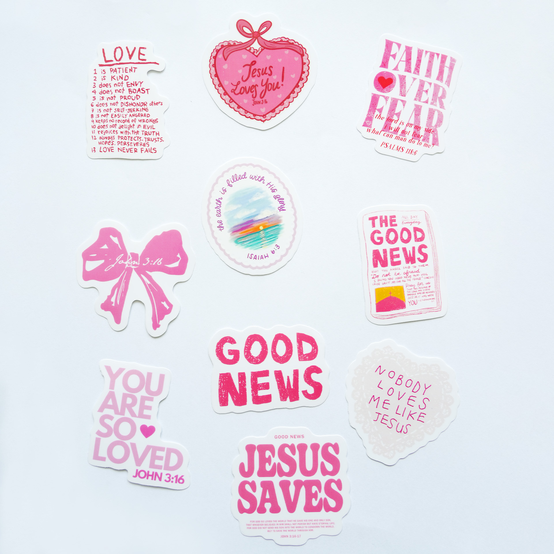 Soft Pink Faith Christian 10 PACK STICKERS