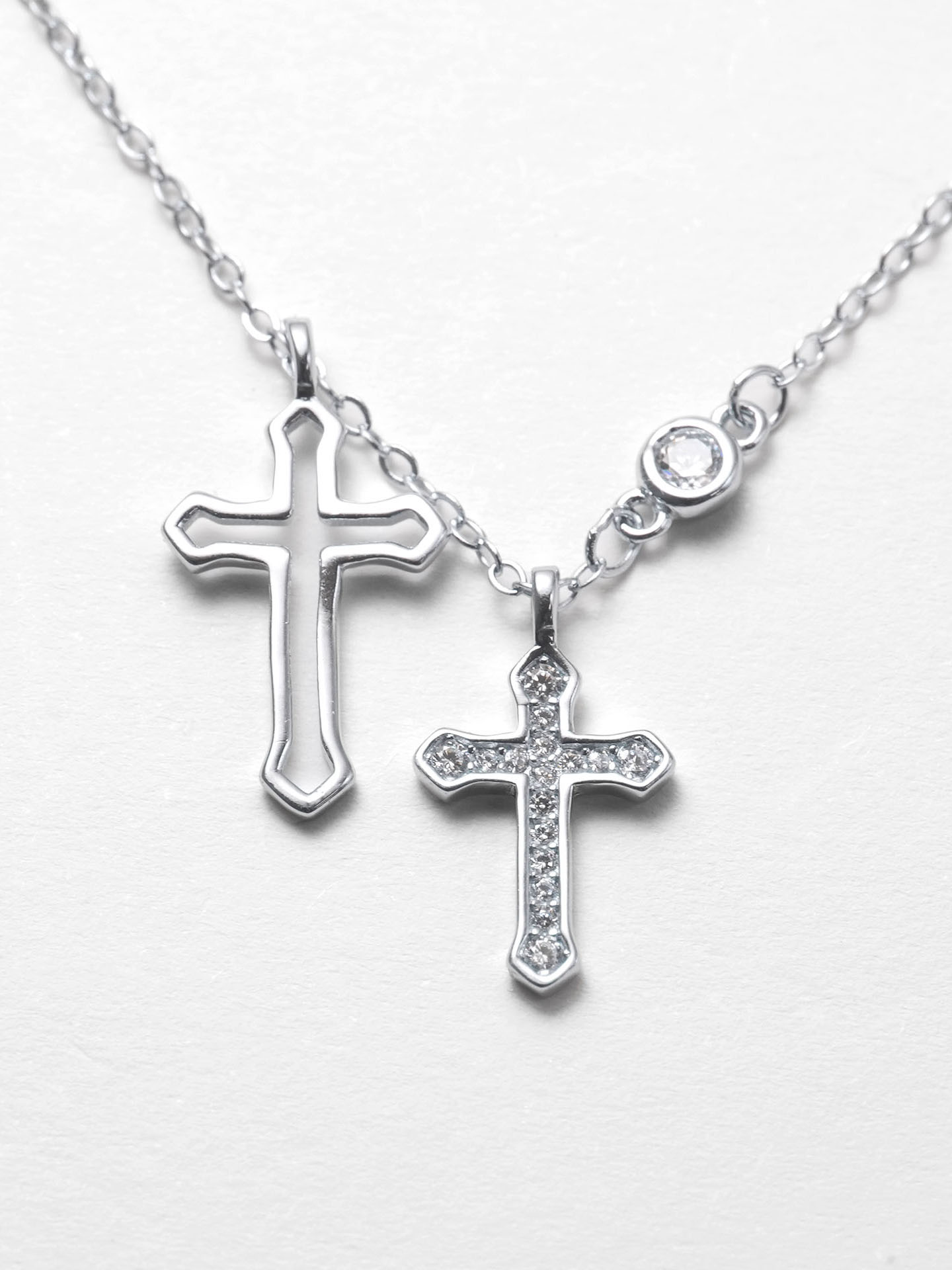 925 Silver Double Cross Zirconia Necklace
