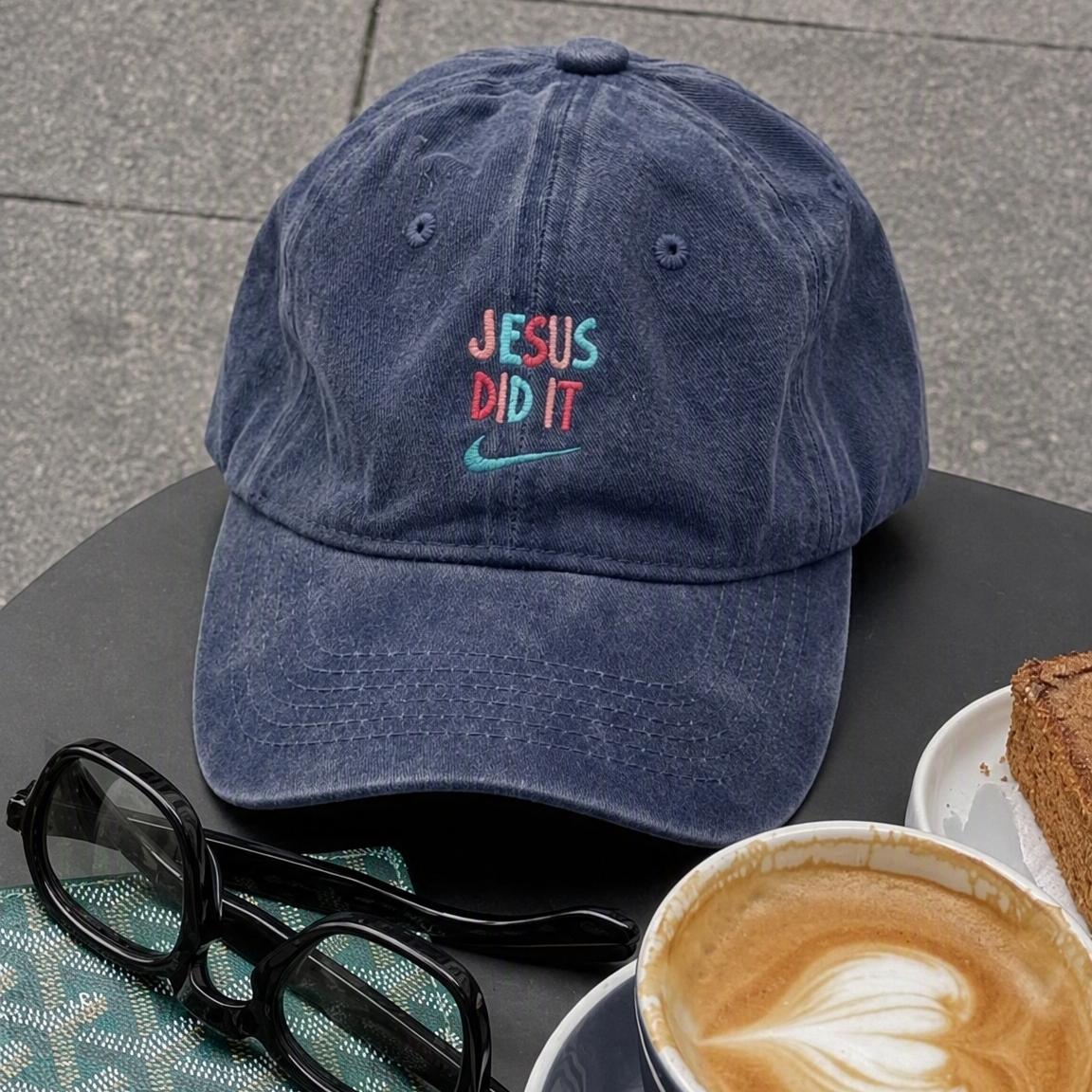 Jesus Did It Embroidery Cotton Washed Baseball Cap