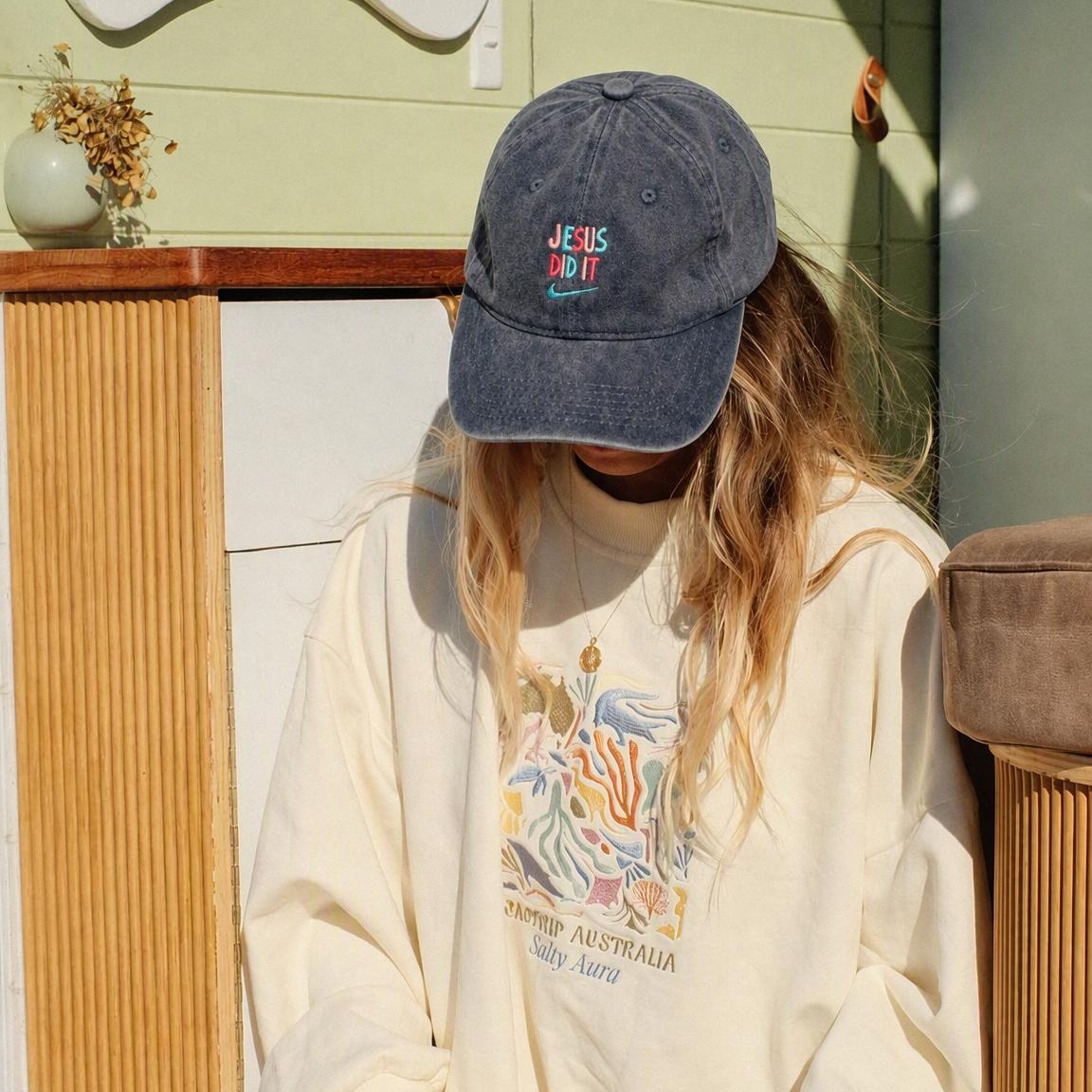 Jesus Did It Embroidery Cotton Washed Baseball Cap