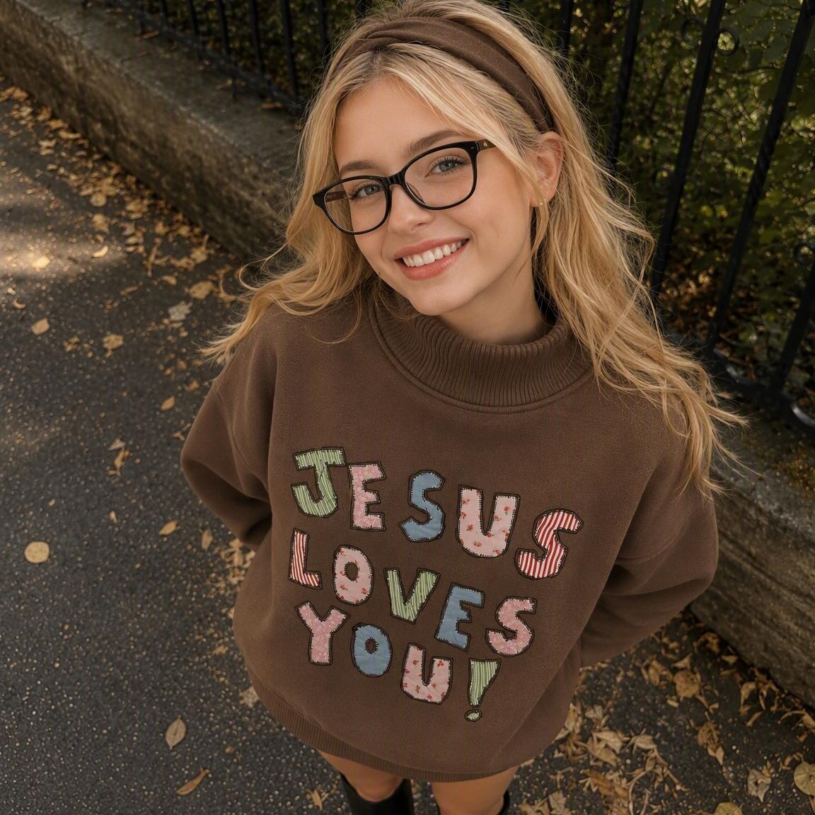 Jesus Loves You Cotton Mock Neck Sweatshirt