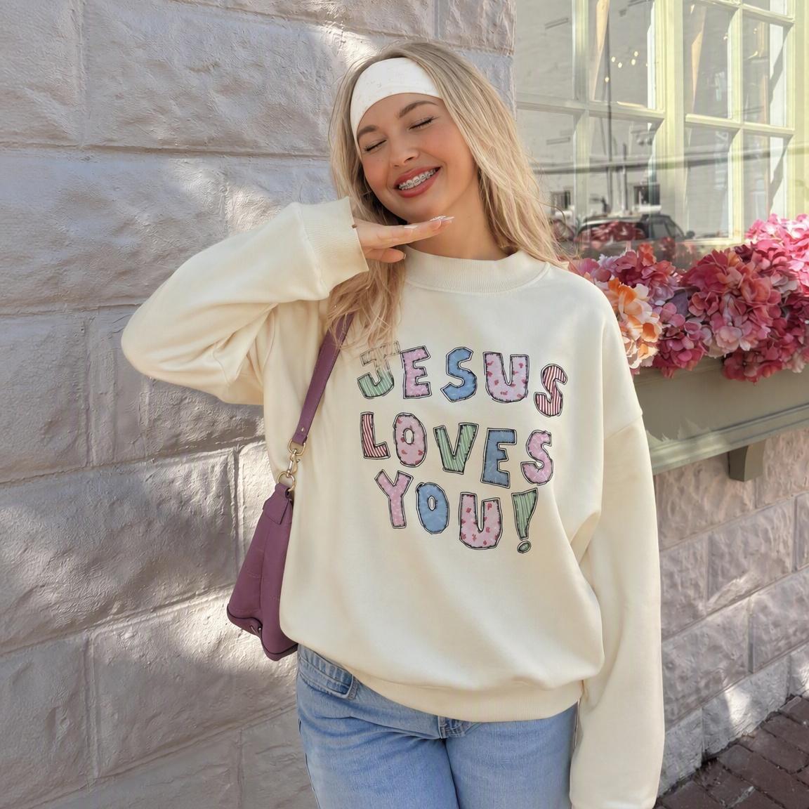 Jesus Loves You Cotton Mock Neck Sweatshirt