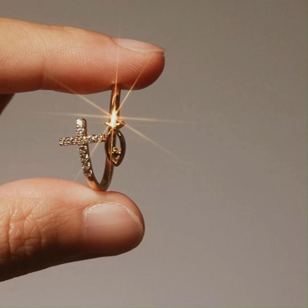 God Jesus Fish And Cross Ring