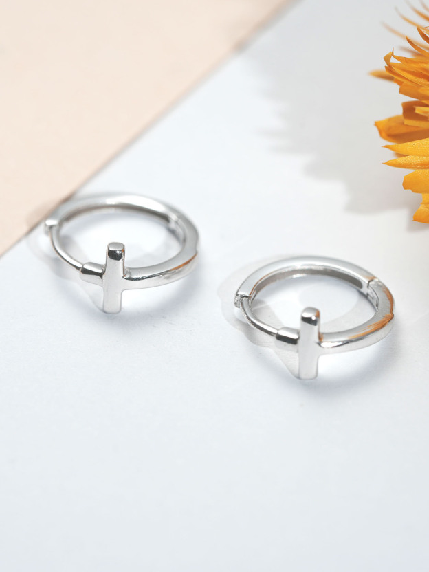 925 Silver Cross Hoop Earrings