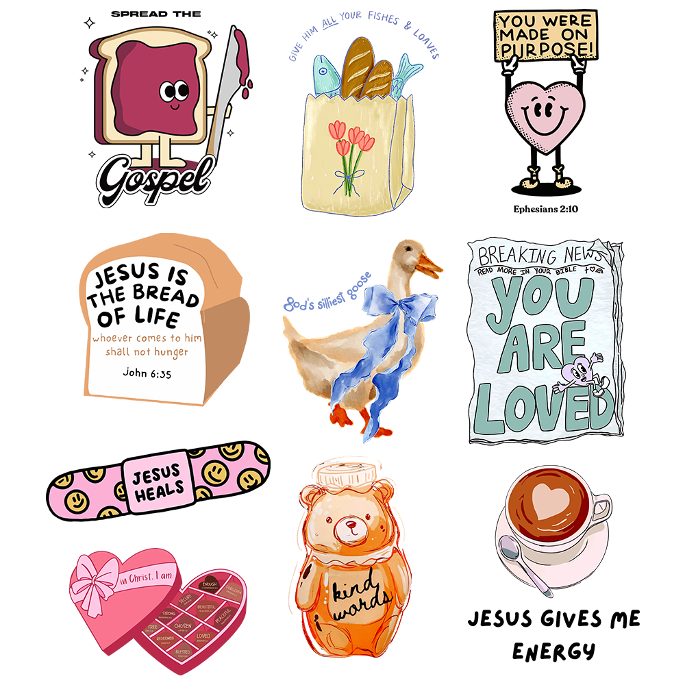 Whimsical Faith Art Christian 10 PACK STICKERS