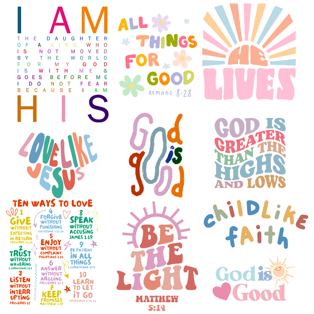 Rainbow Faith Joy Christian 10 PACK STICKERS