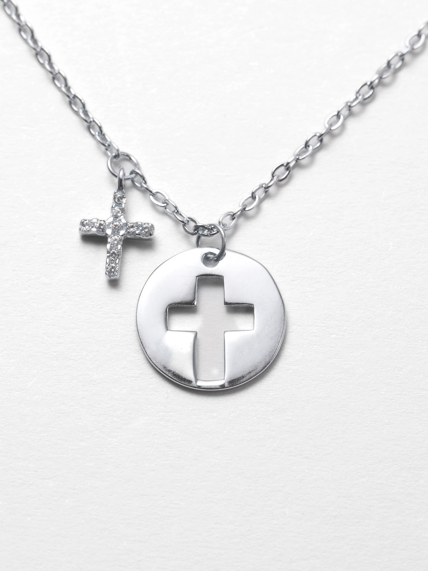 925 Silver Double Cross Zirconia Necklace