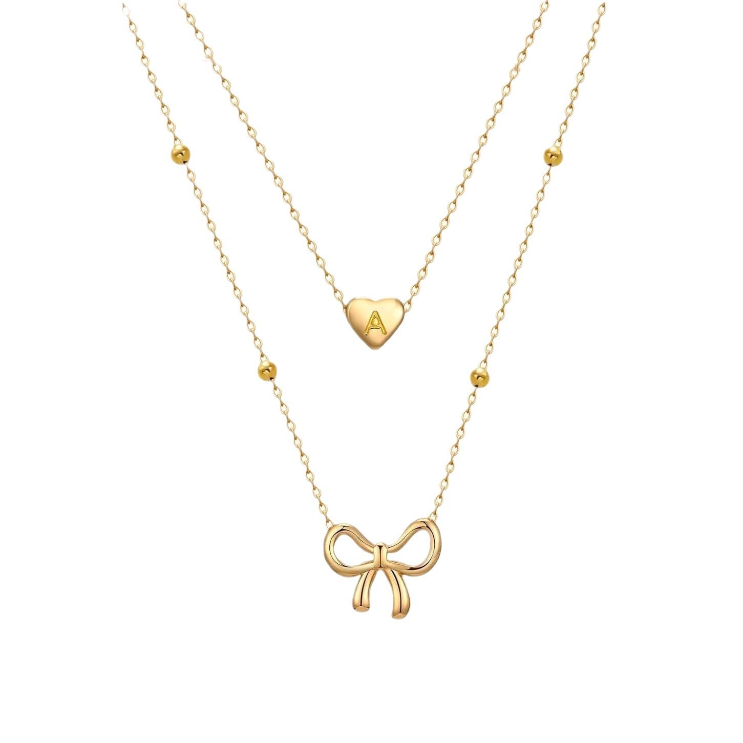26 Letter Heart Pendant Bow Necklace