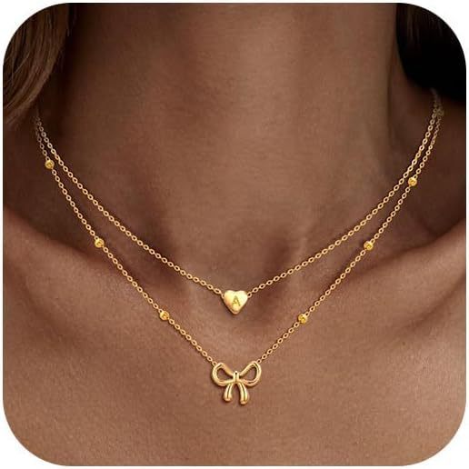 26 Letter Heart Pendant Bow Necklace