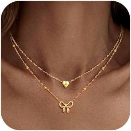 26 Letter Heart Pendant Bow Necklace