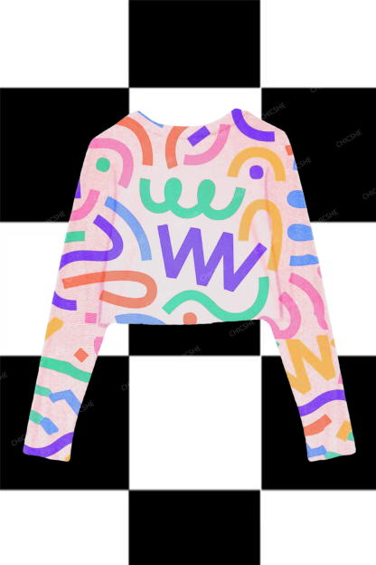  Chicshe Colored Lines Y2K Mesh Long Sleeve Crop Top 