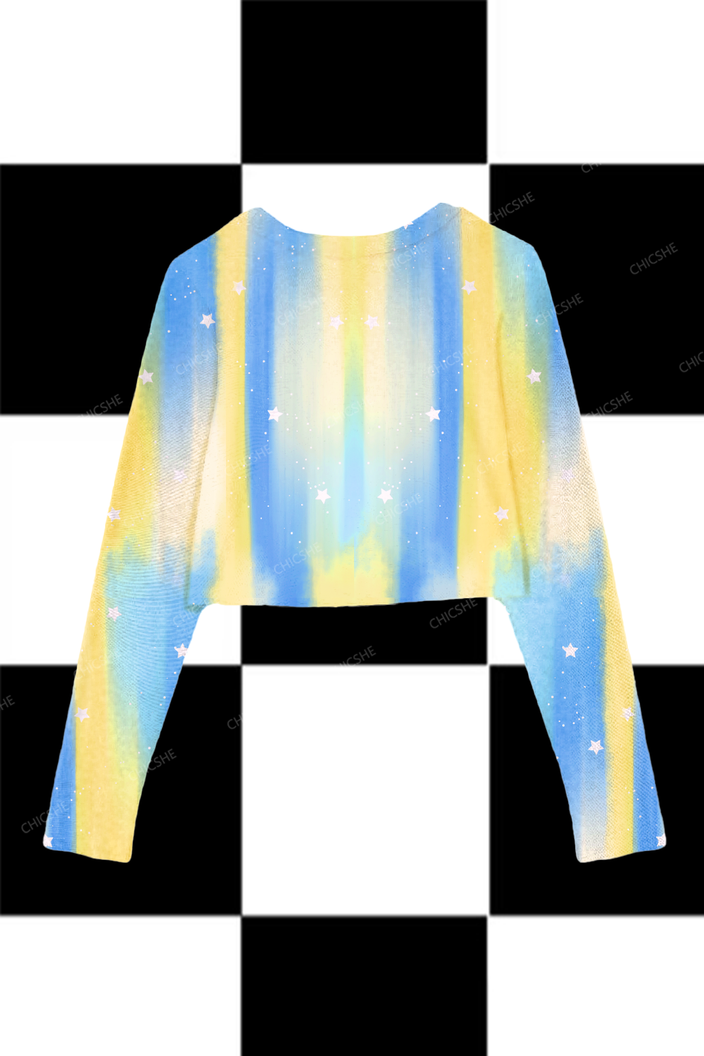 Chicshe Blue And Yellow Aurora Halo Y2K Mesh Long Sleeve Crop Top 