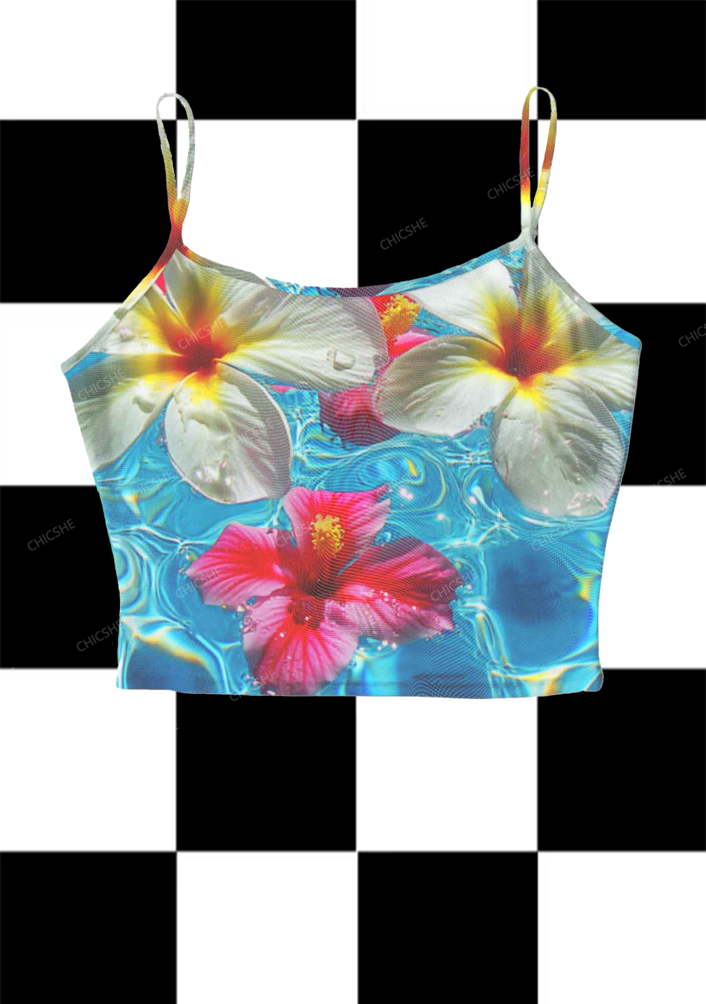 Sea And Romantic Flowers Y2K Print Mesh Cami Tank Chicshe 