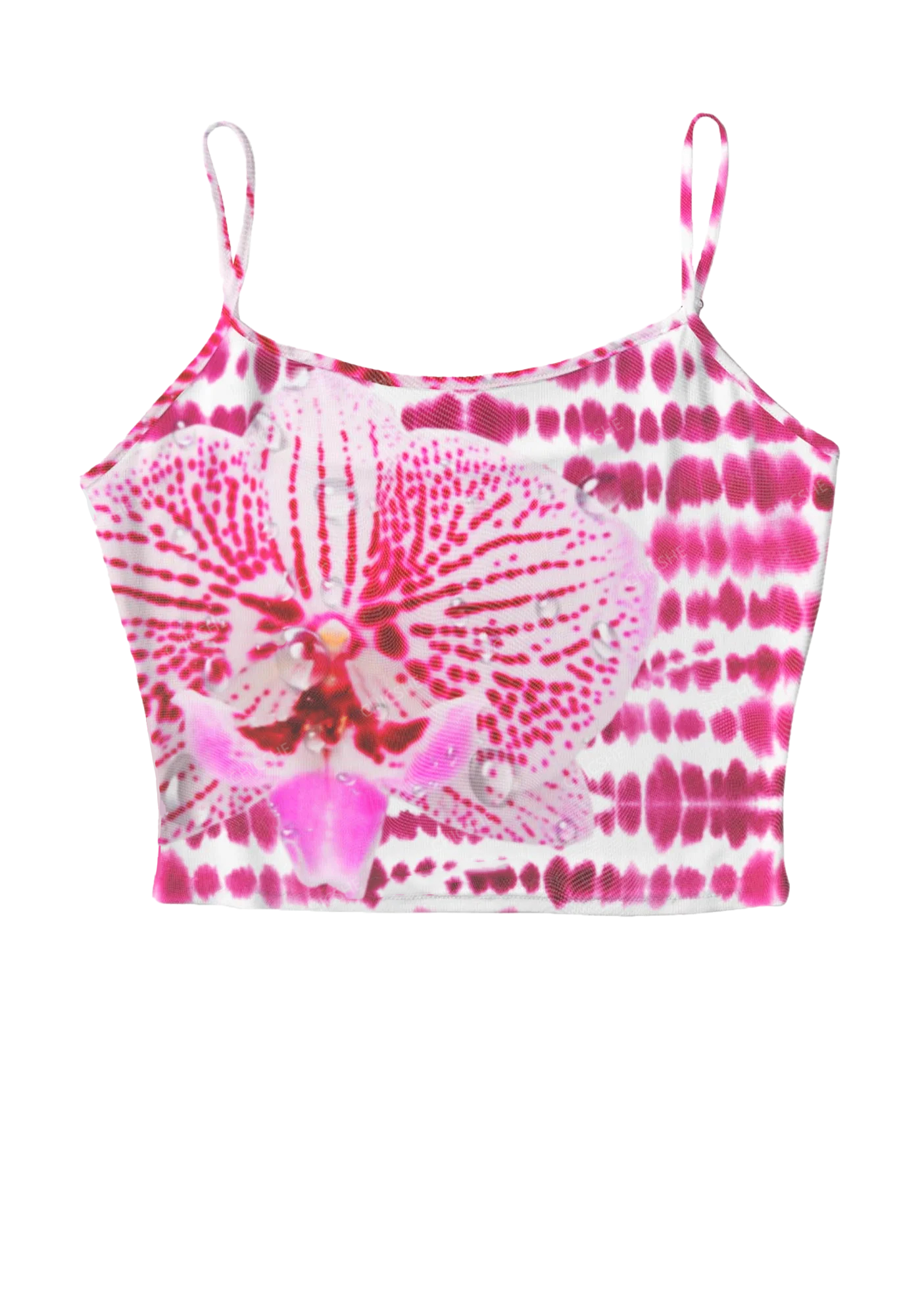  Pink Romantic Phalaenopsis Y2K Print Mesh Cami Tank Chicshe 