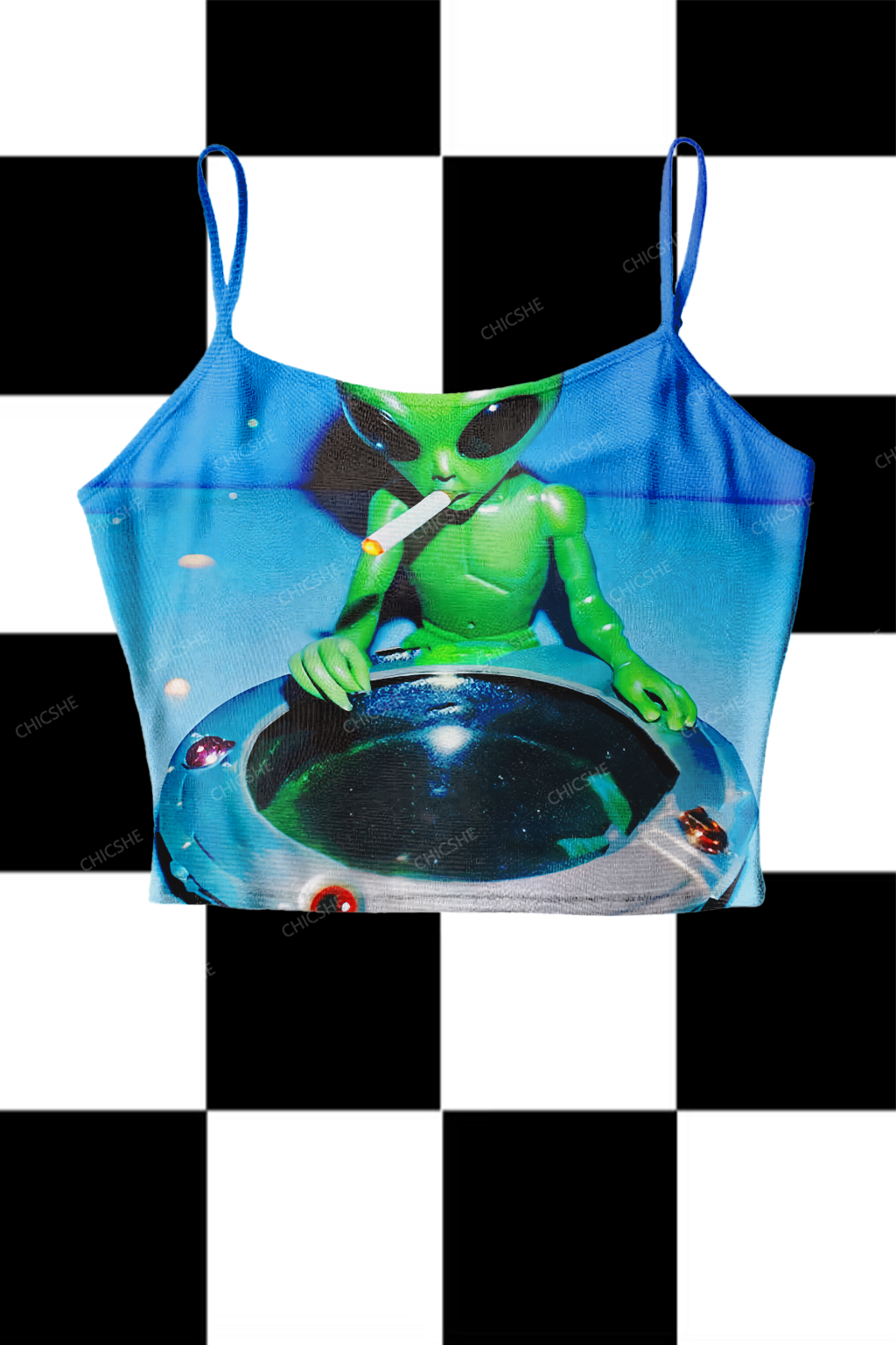Halloween Alien Y2K Print Mesh Cami Tank Chicshe 