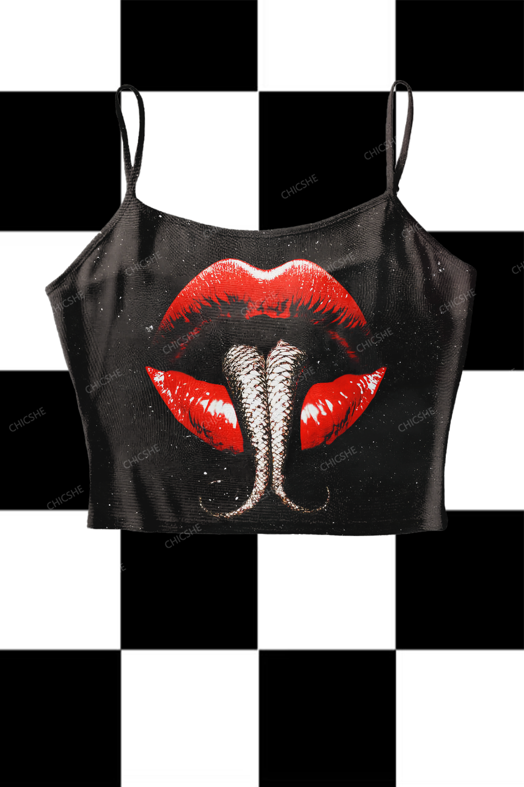  Halloween Femme Fatale Y2K Print Mesh Cami Tank Chicshe 