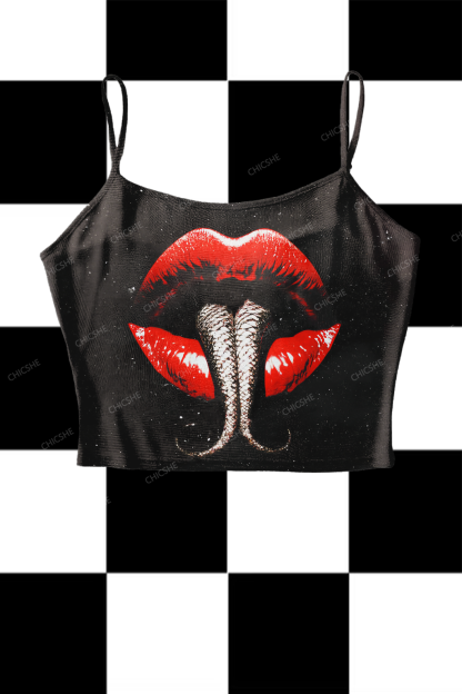  Halloween Femme Fatale Y2K Print Mesh Cami Tank Chicshe 